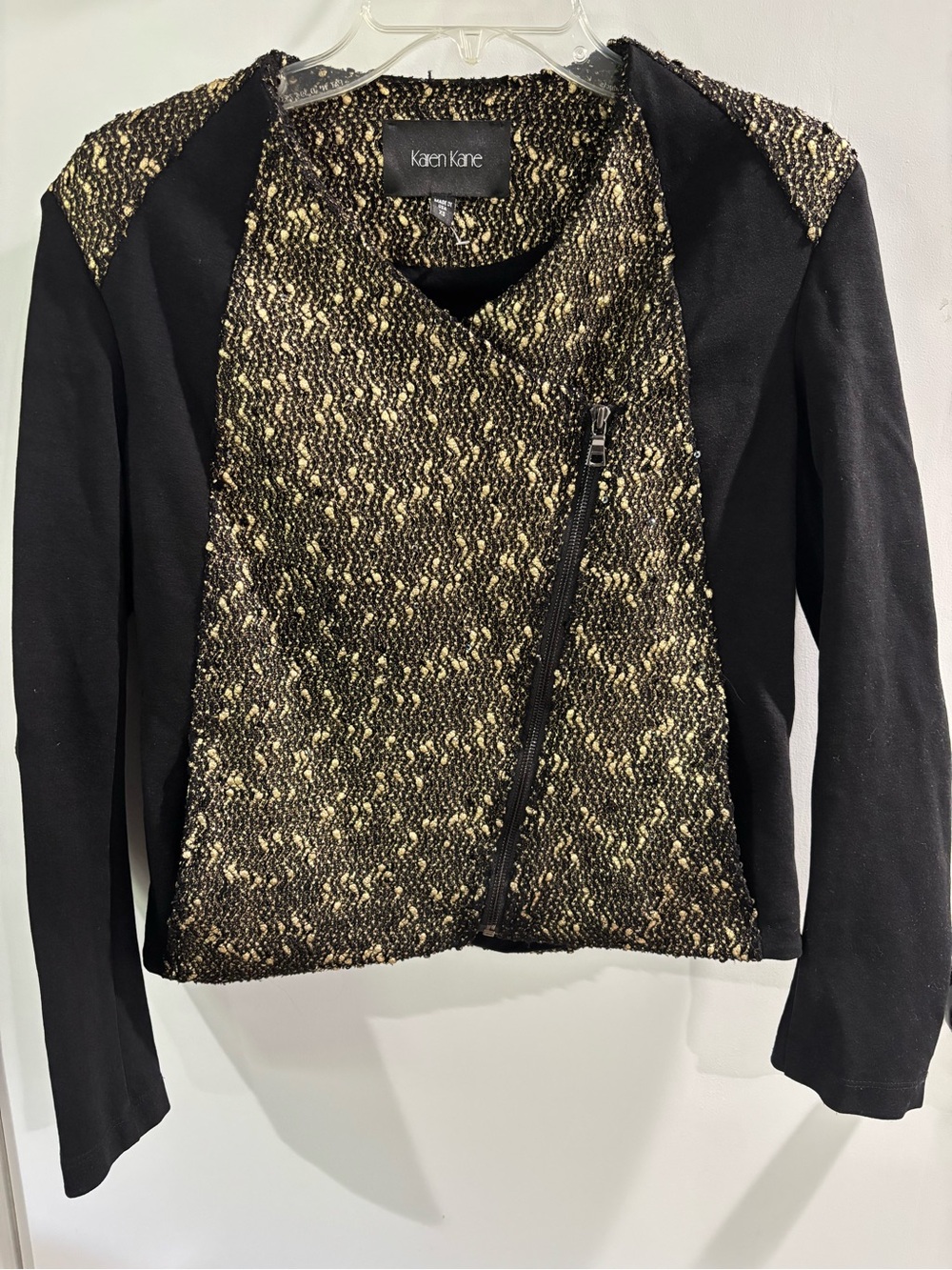Karen Kane Black and Gold Textured Asymmetric Jacket